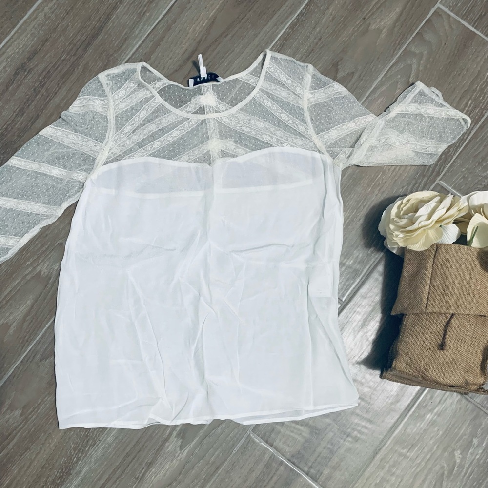 Sandro Paris Cream And Lace Long Sleeve Top